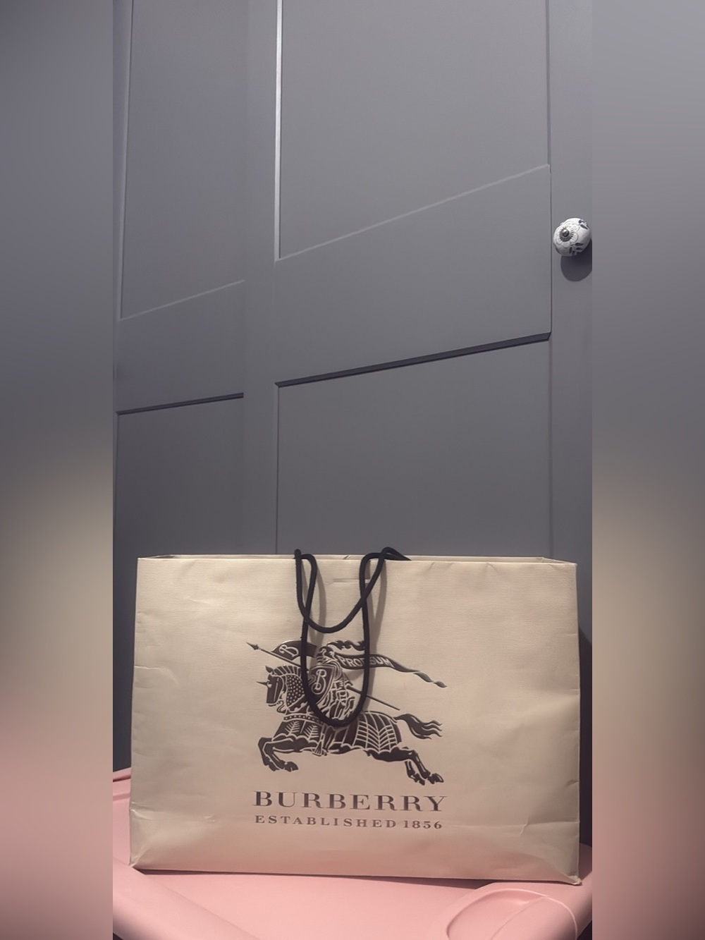 Burberry Cream Tote with Black Rope Handles and Knight Logo